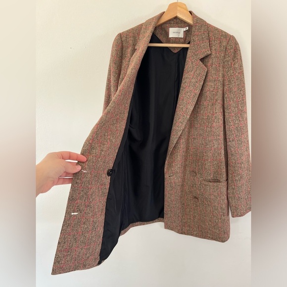 Gestuz Ditte Blazer Brown & Pink Plaid Double Breasted Oversized Blazer Size 34 - Picture 6 of 13